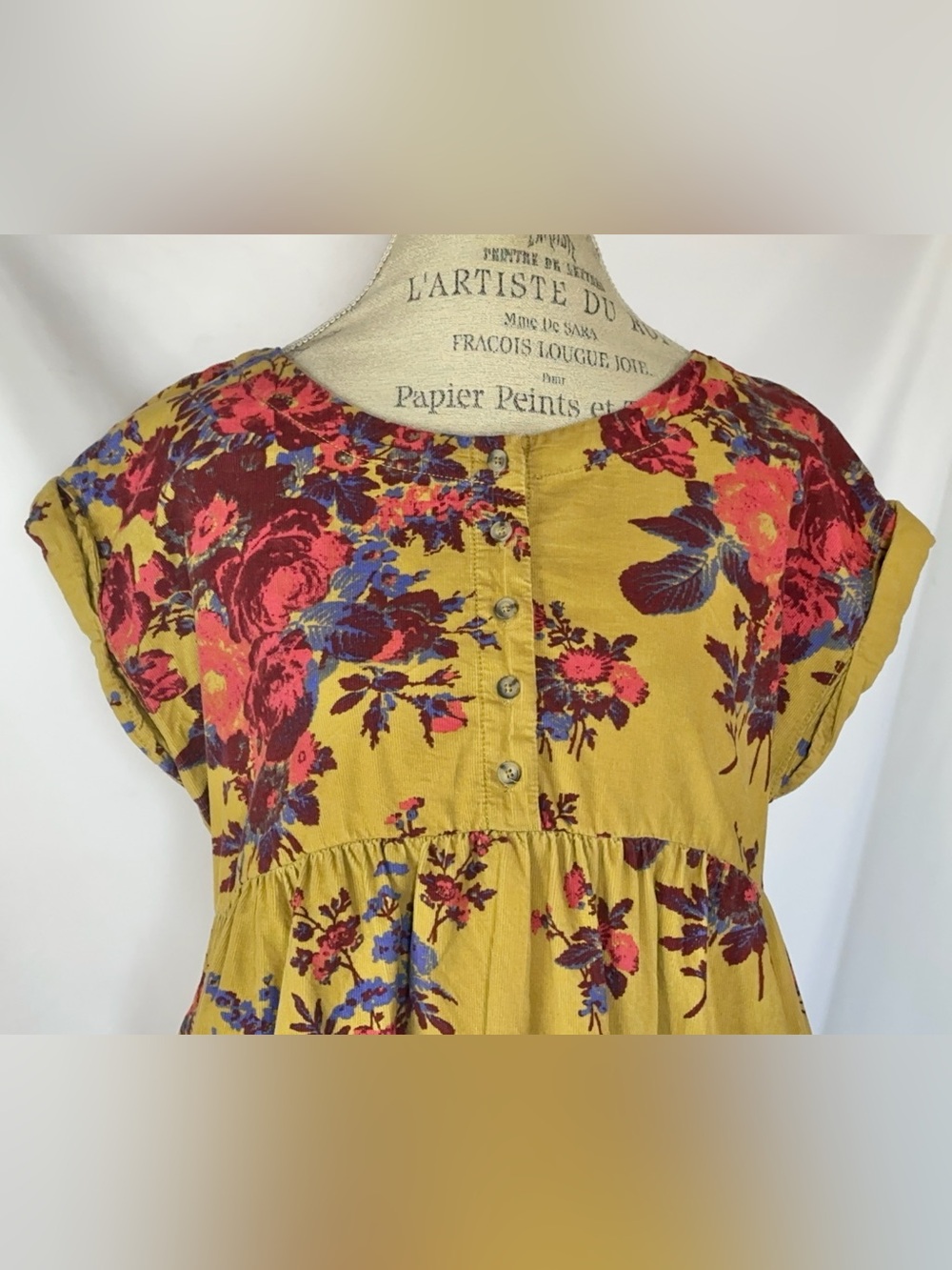 Free People Harper Corduroy Floral Flowy Tiered Short Sleeve Mini Dress M - Picture 6 of 11